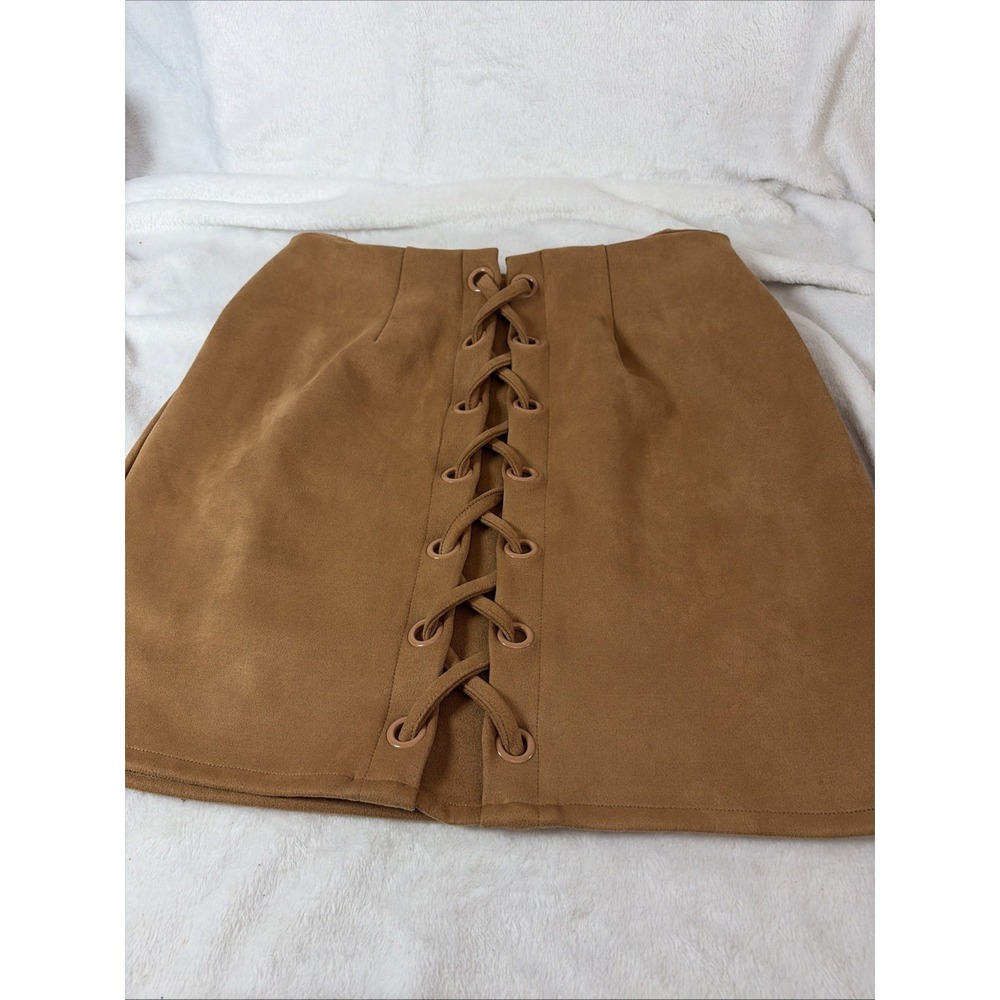 Shinestar Western Suede Look Lace-Up A-Line Skirt L Indie Concert Streetwear EUC